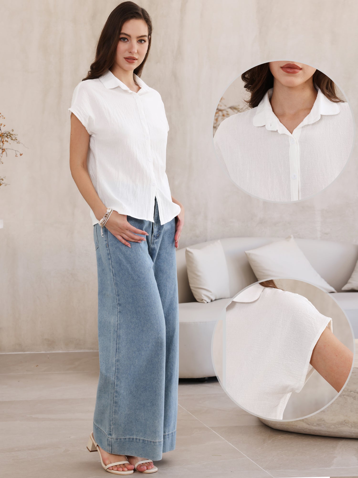 Cotton Linen Button Down Short Sleeve Shirt