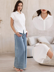 Cotton Linen Button Down Short Sleeve Shirt