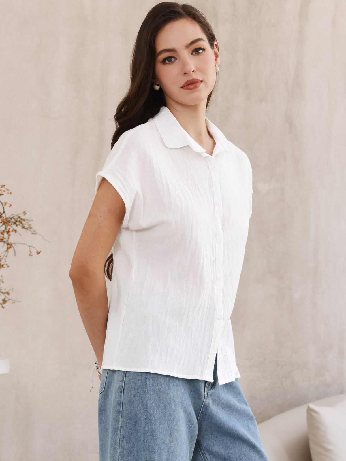 Cotton Linen Button Down Short Sleeve Shirt