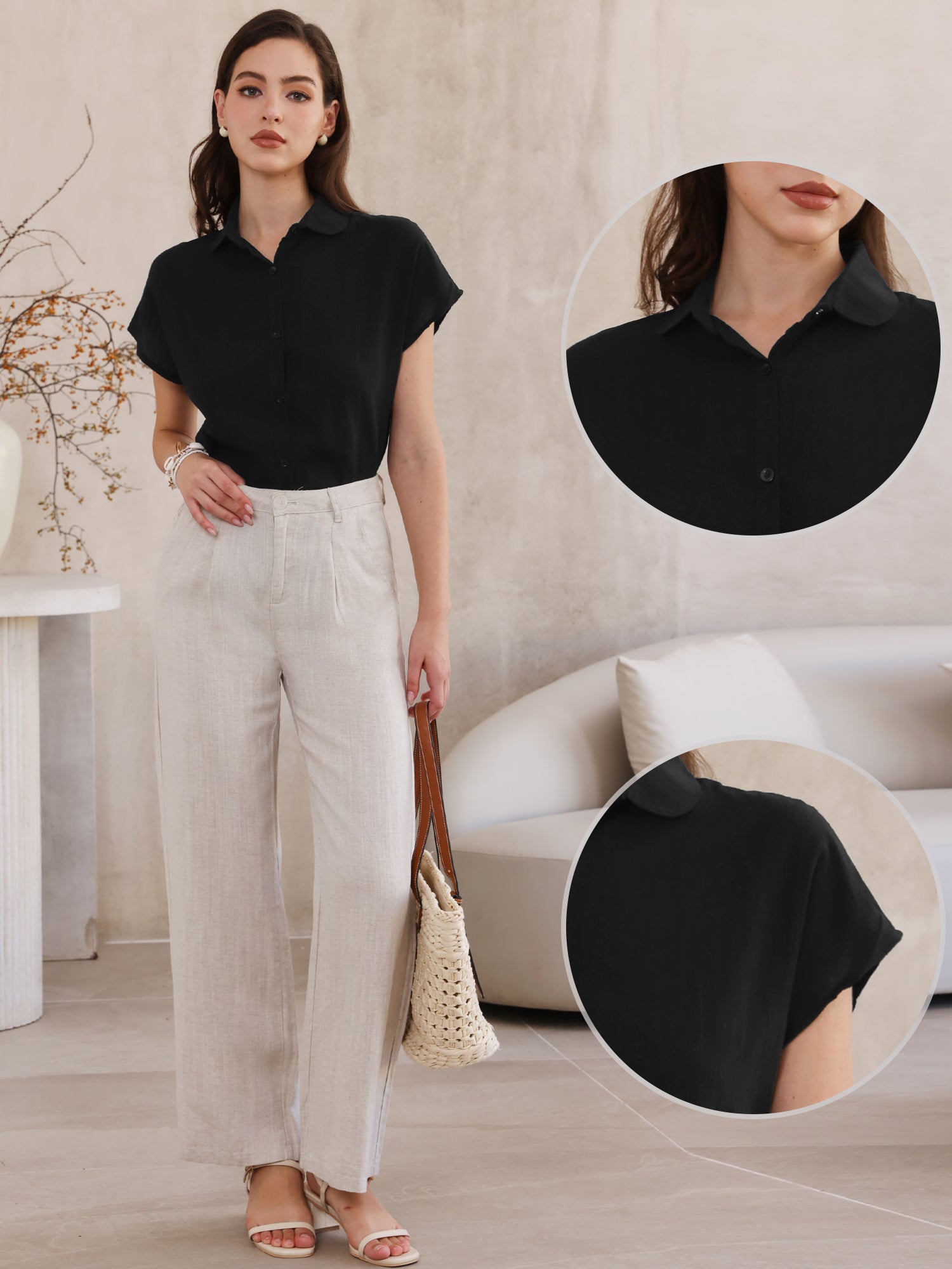 Cotton Linen Button Down Short Sleeve Shirt