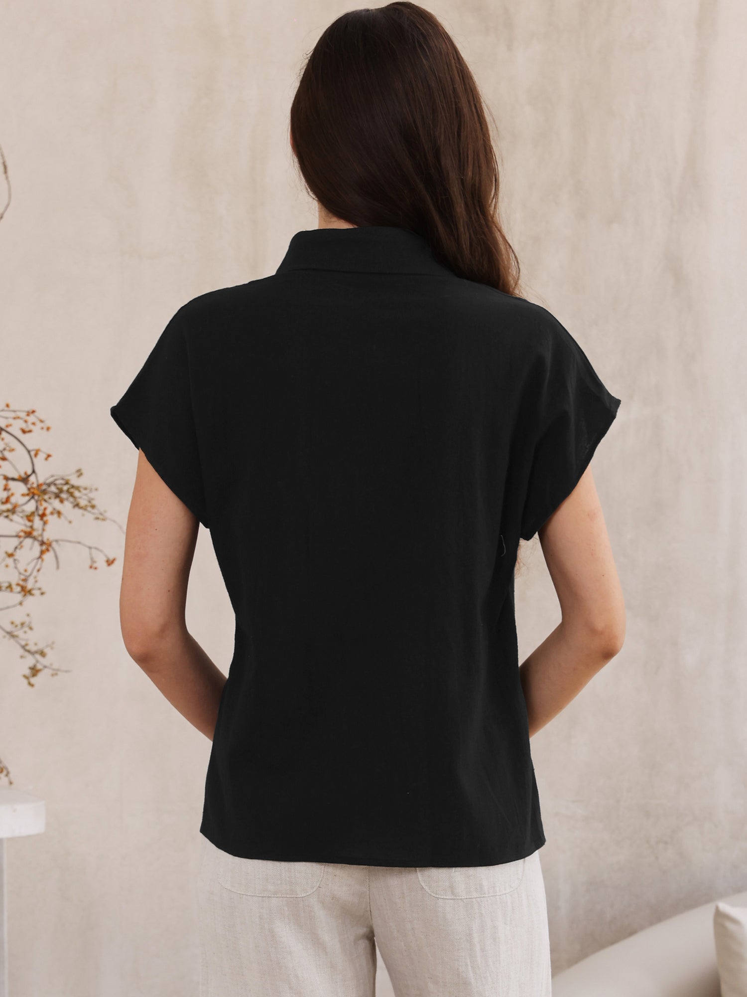 Cotton Linen Button Down Short Sleeve Shirt