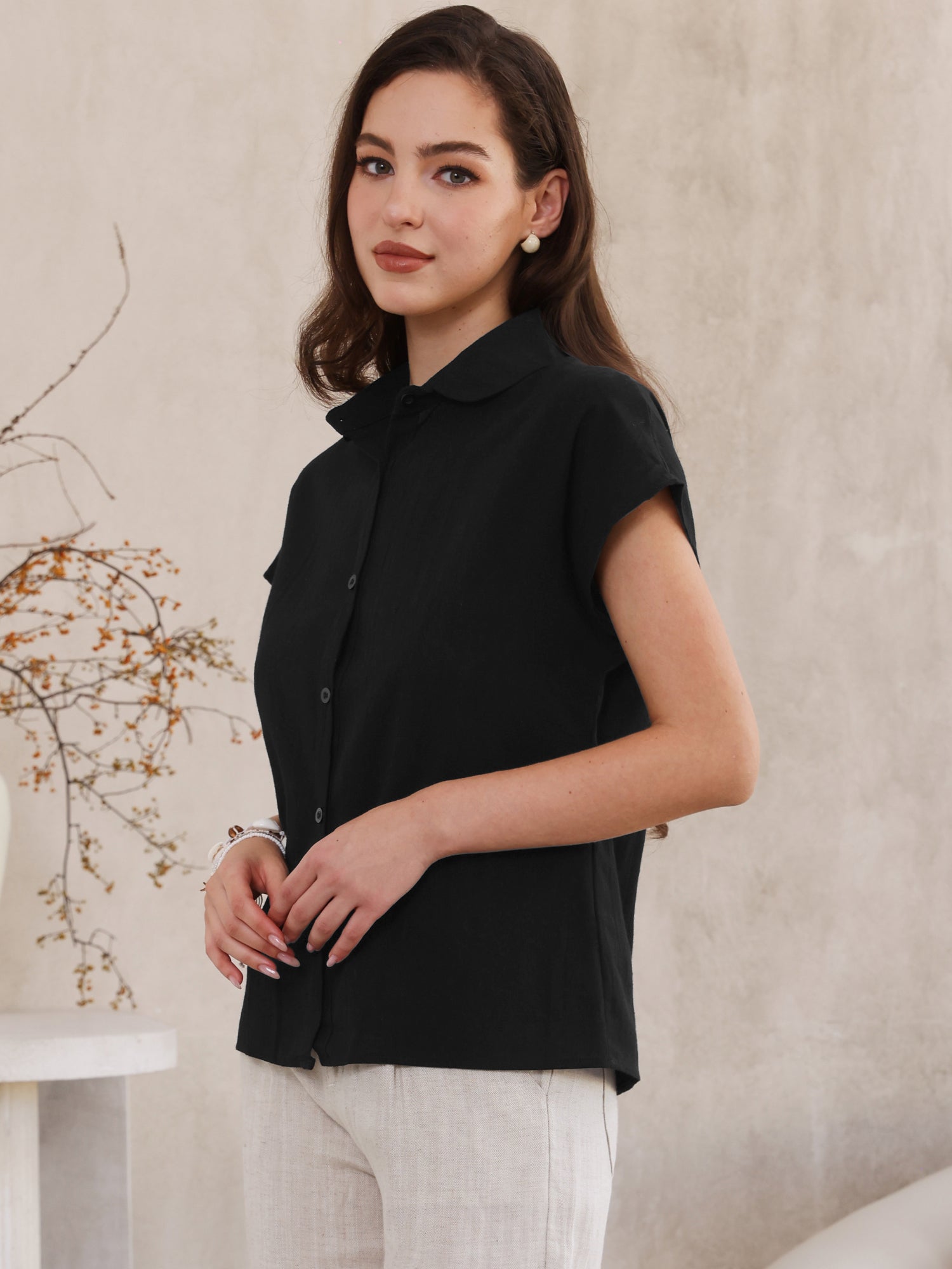 Cotton Linen Button Down Short Sleeve Shirt