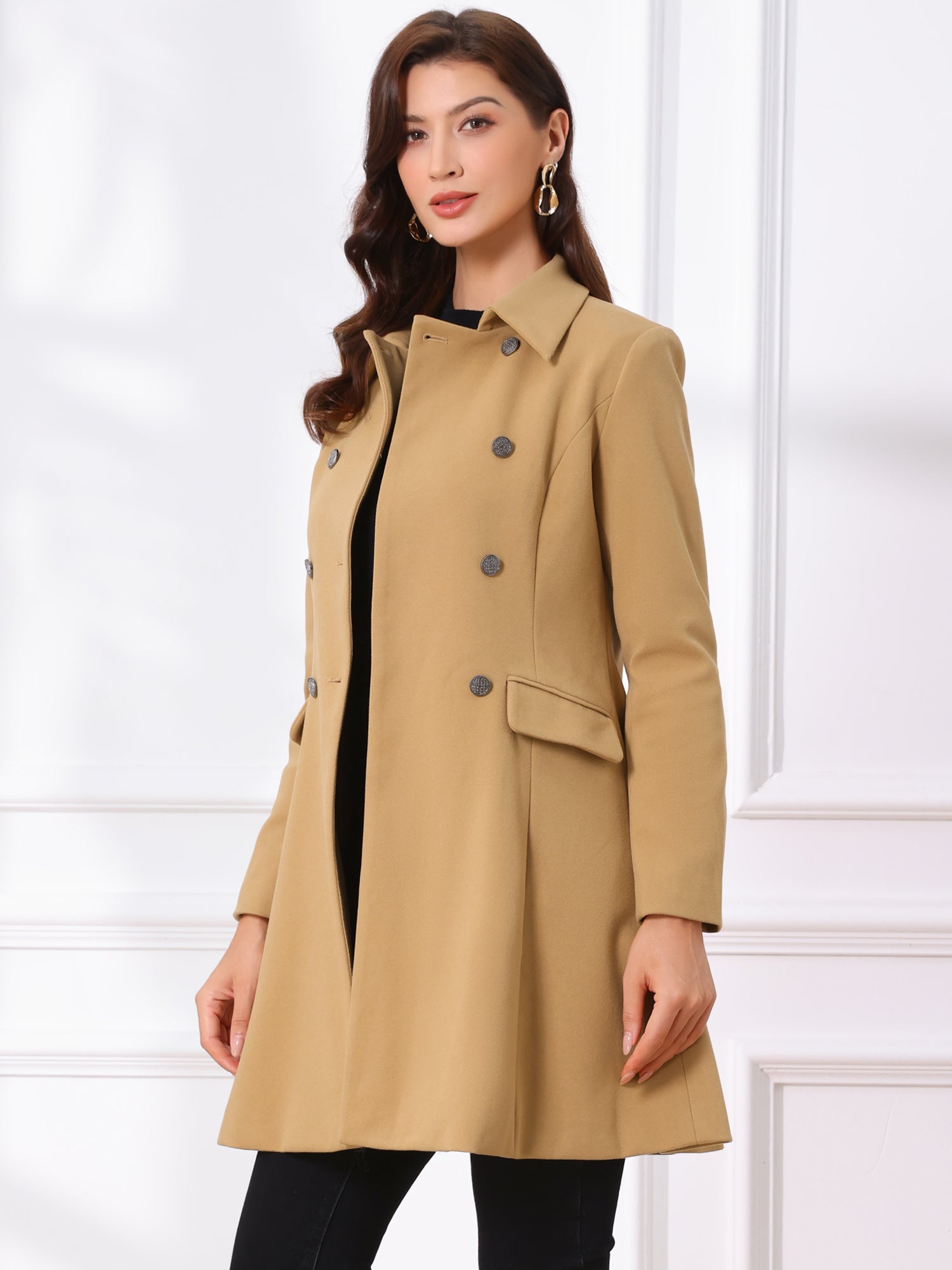 Winter Double Breasted Vintage A-line Flare Long Coat