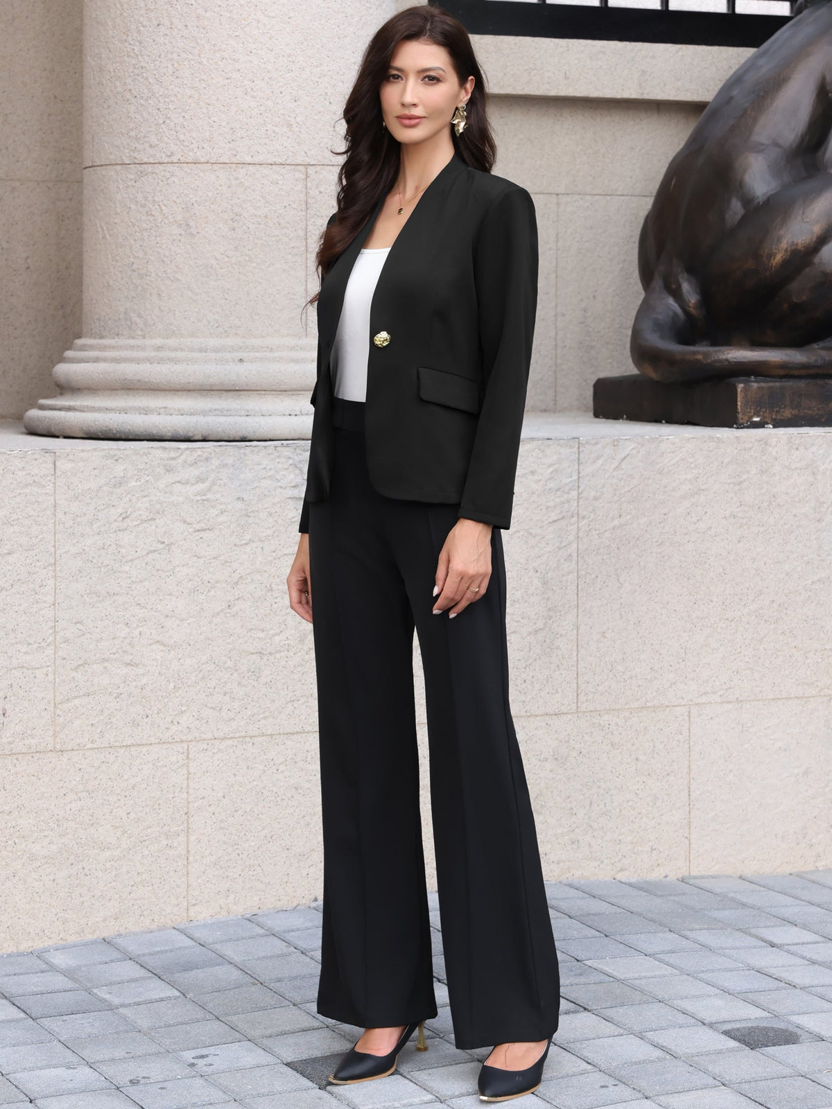 Business Casual Collarless Long Sleeve Blazer