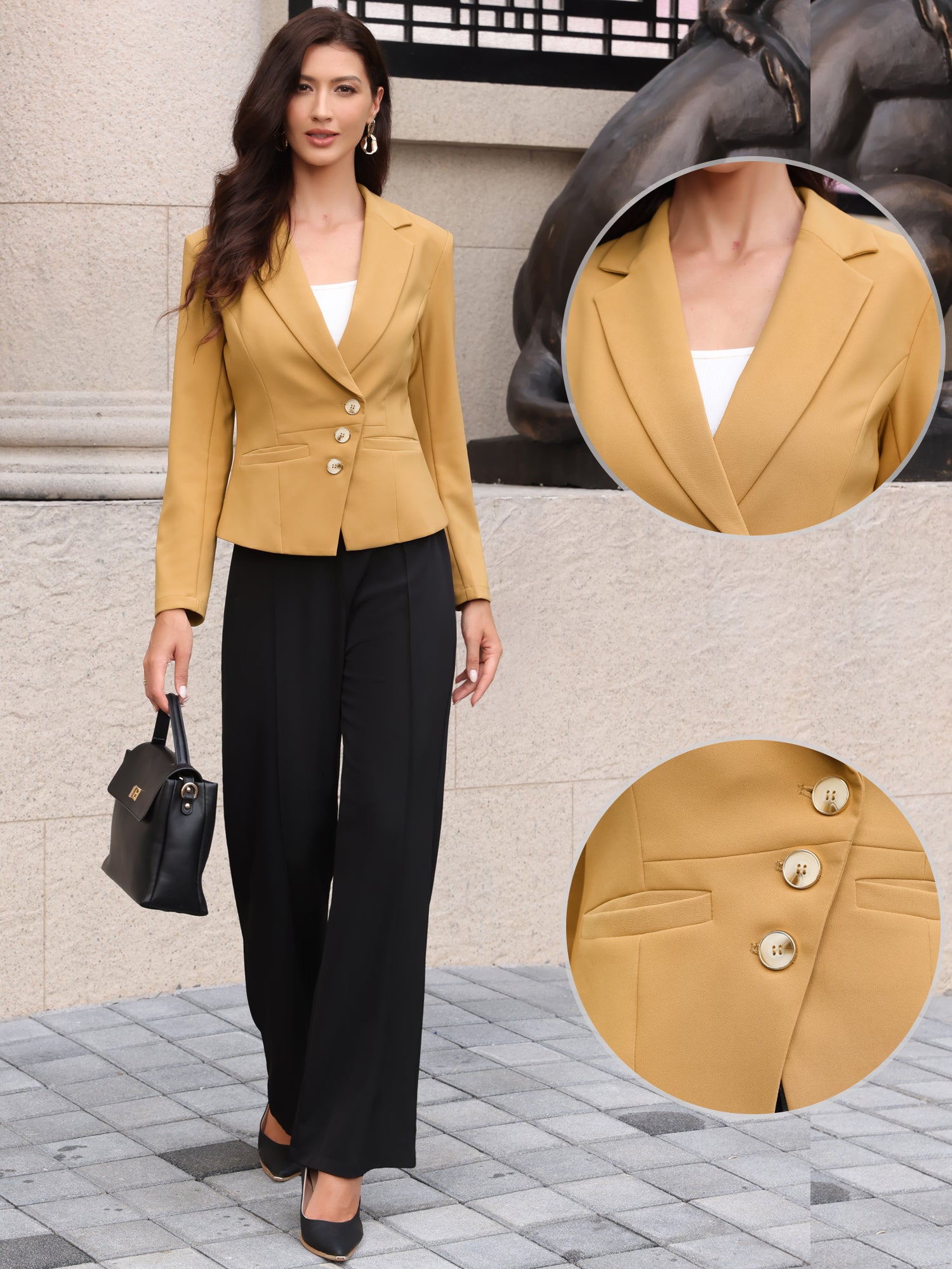 Notched Lapel Long Sleeve Asymmetric Button Down Blazer