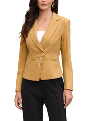 Notched Lapel Long Sleeve Asymmetric Button Down Blazer