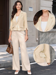 3/4 Sleeve Lapel Collar One Button Business Casual Cropped Blazer