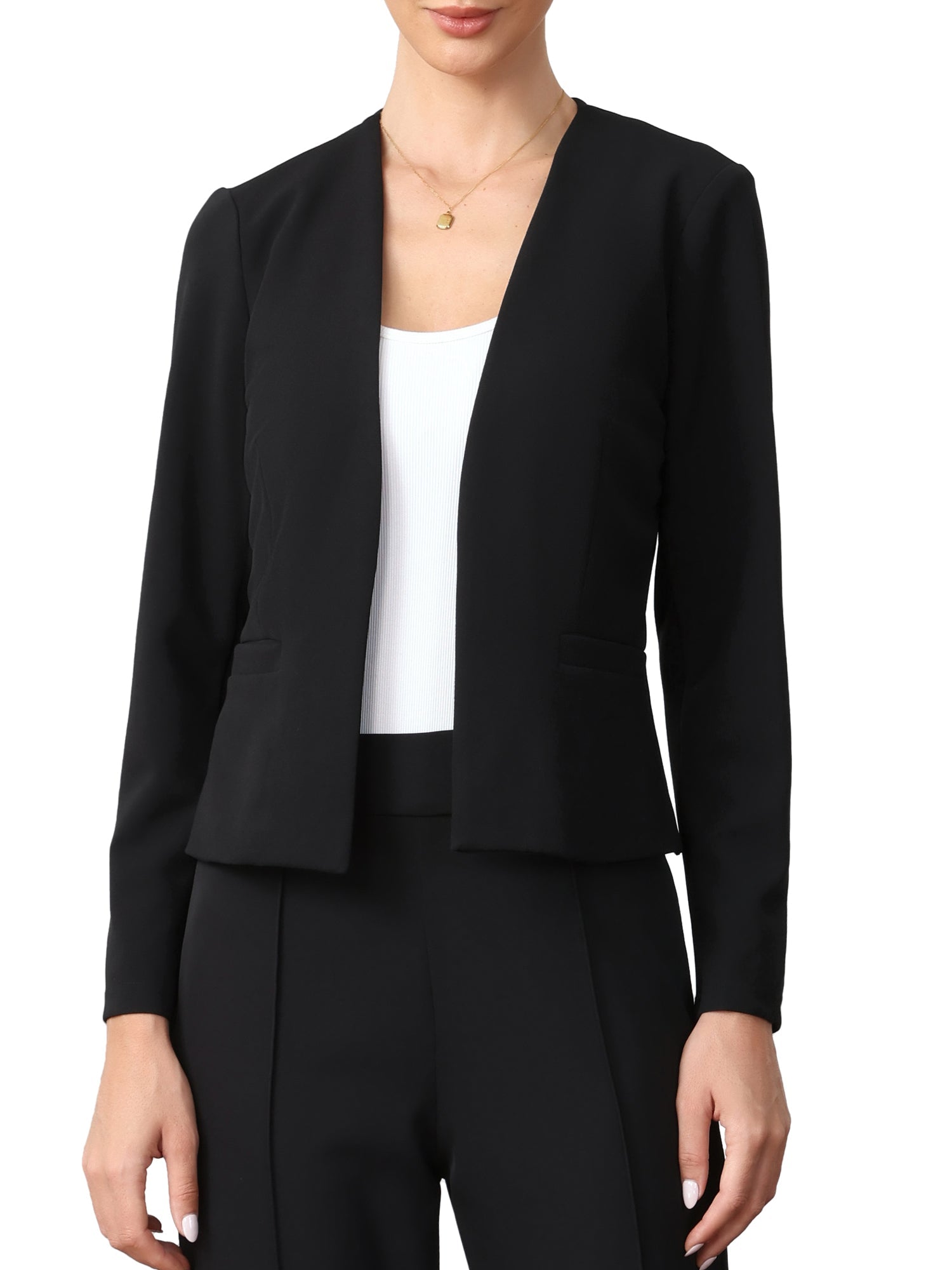 Work Office Long Sleeve Open Front Collarless Blazer