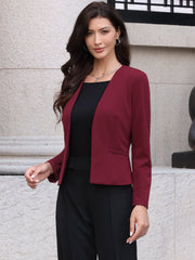 Work Office Long Sleeve Open Front Collarless Blazer