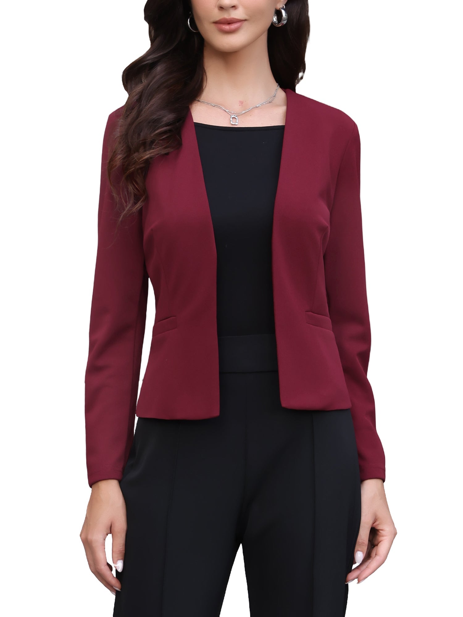 Work Office Long Sleeve Open Front Collarless Blazer