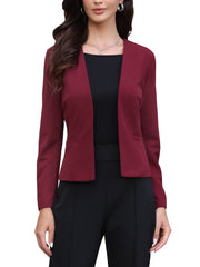 Work Office Long Sleeve Open Front Collarless Blazer