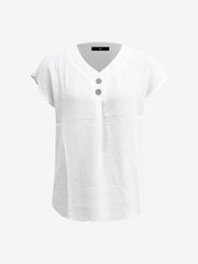 V Neck Button Solid Color Bat Sleeve Casual Blouse