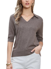 Short Sleeve Polo Neck Knitted Casual Top