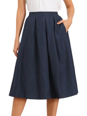 Pleated High Waisted Vintage A-Line Business Casual Midi Skirts