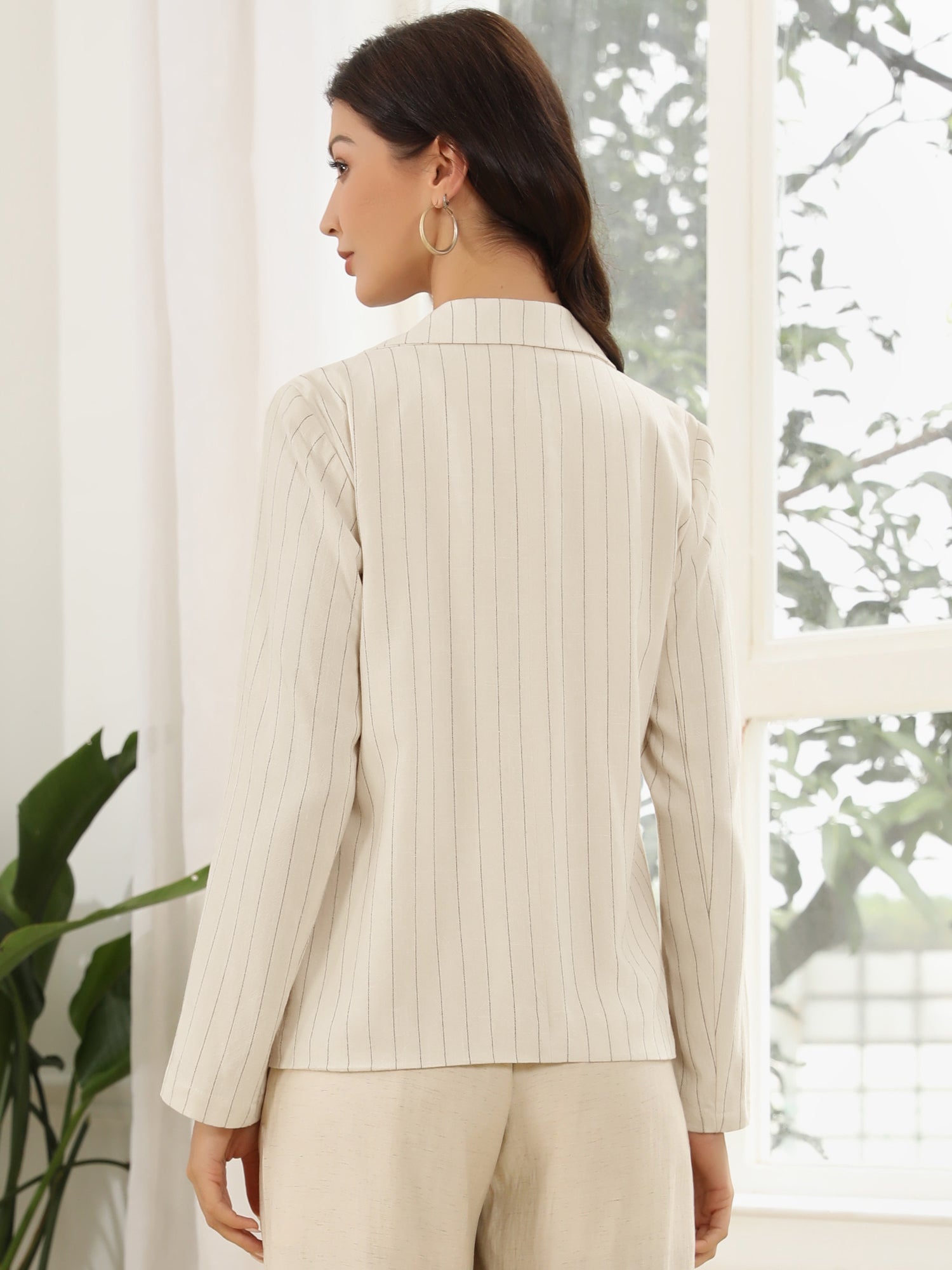 Striped Notched Collar Single Button Office Blazer
