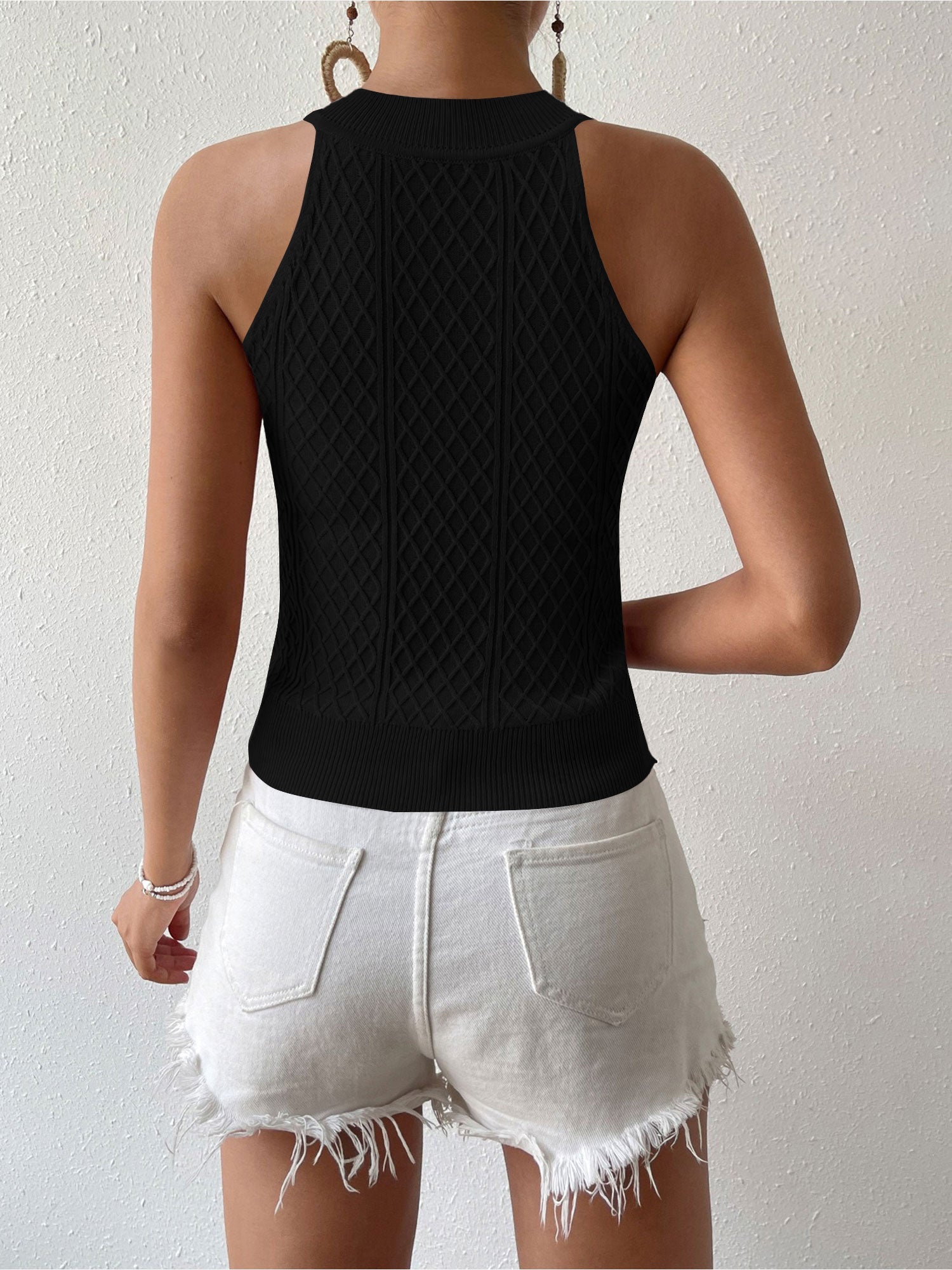 Cable Knitted Sleeveless Slim Fit Cropped Top