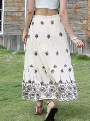 Boho Floral A-Line Tiered Maxi Skirt With Pockets