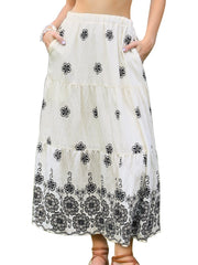 Boho Floral A-Line Tiered Maxi Skirt With Pockets