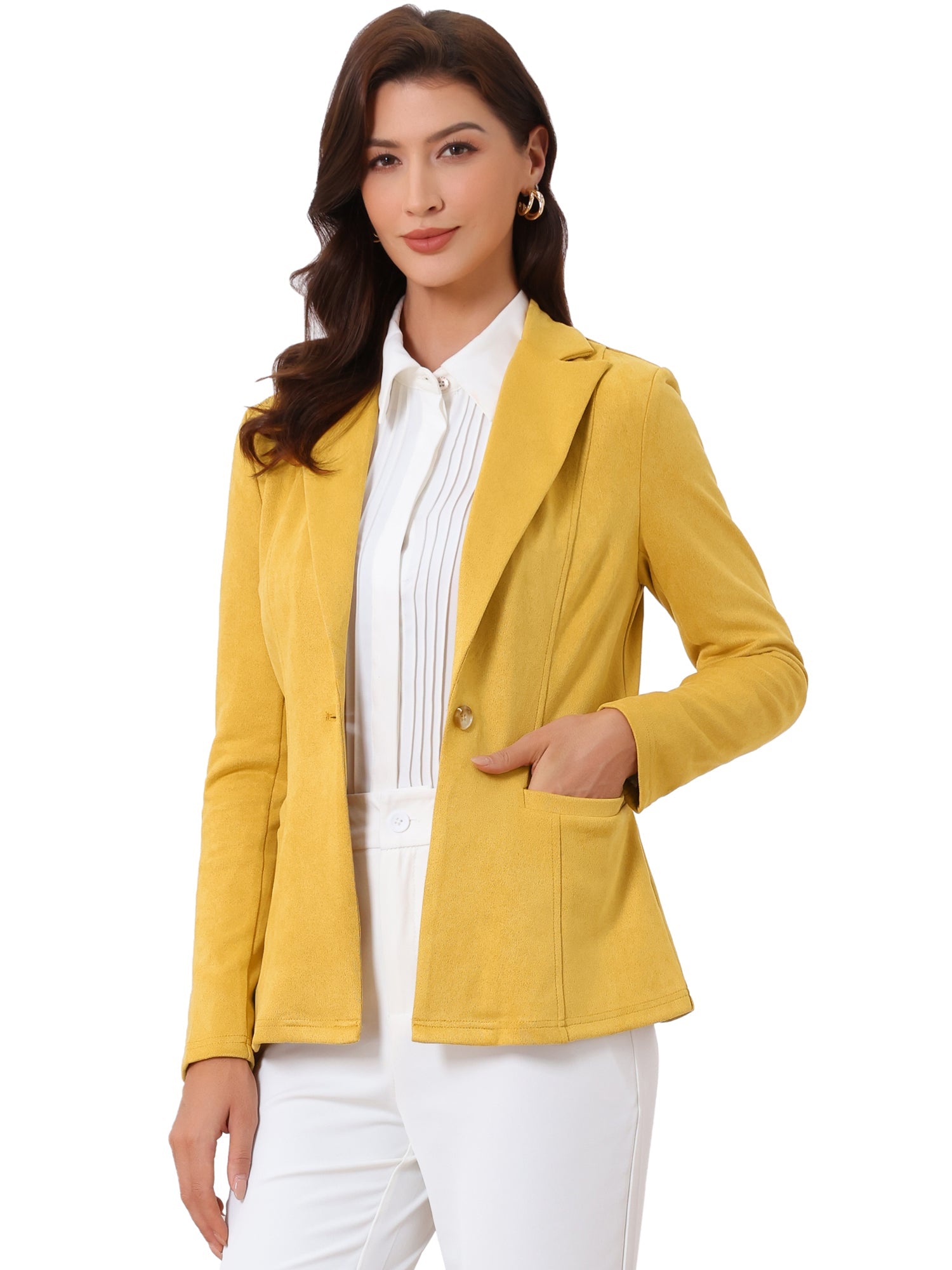 Faux Suede Lapel Collar Long Sleeve Casual Work Office Jacket