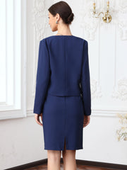 2 Pieces Office Work Open Front Cropped Blazer Jacket & Pencil Business Skirt Suit Set