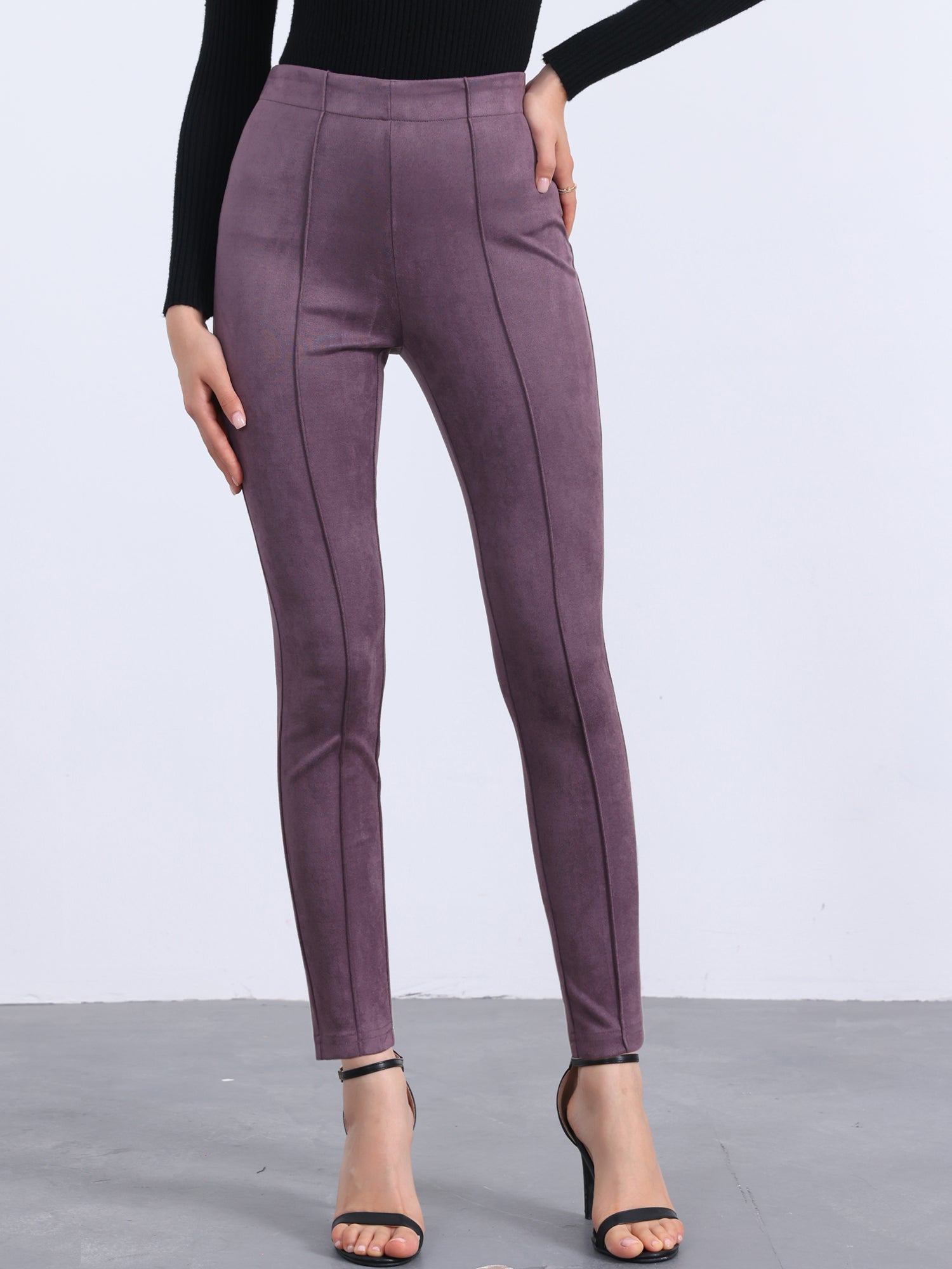 Womens' Velvet Elastic Waist Side Zipper Narrow Leg Skinny Casual Pants