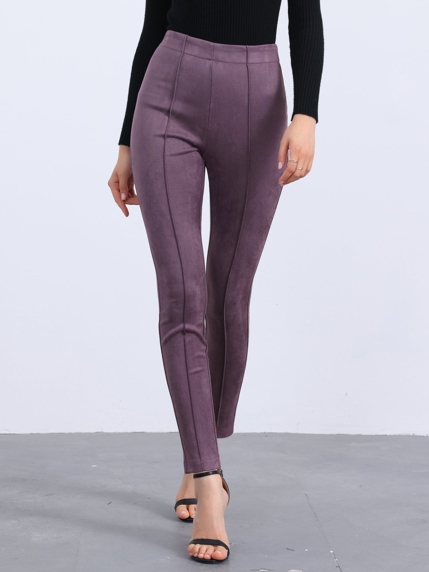 Womens' Velvet Elastic Waist Side Zipper Narrow Leg Skinny Casual Pants