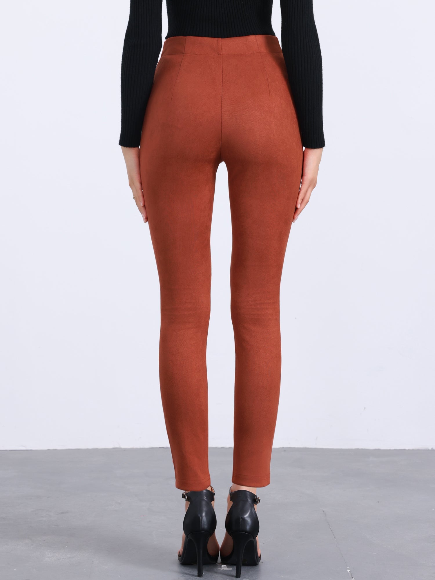 Womens' Velvet Elastic Waist Side Zipper Narrow Leg Skinny Casual Pants
