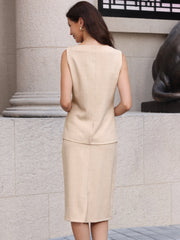 2 Piece Business Work Set Button Down Sleeveless Vest & Sheath Skirt Suit Set