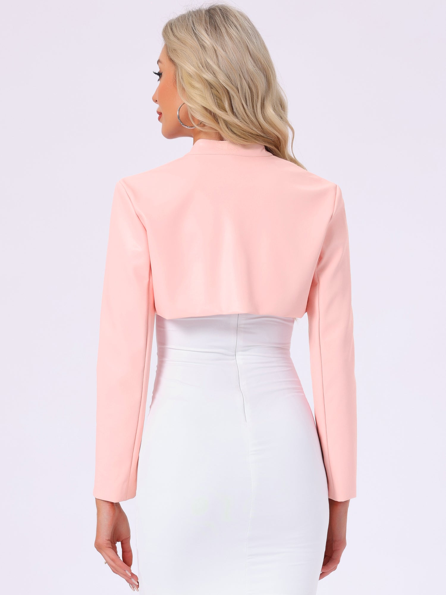 Faux Leather Stand Collar Moto Biker Cropped Jacket Shrugs