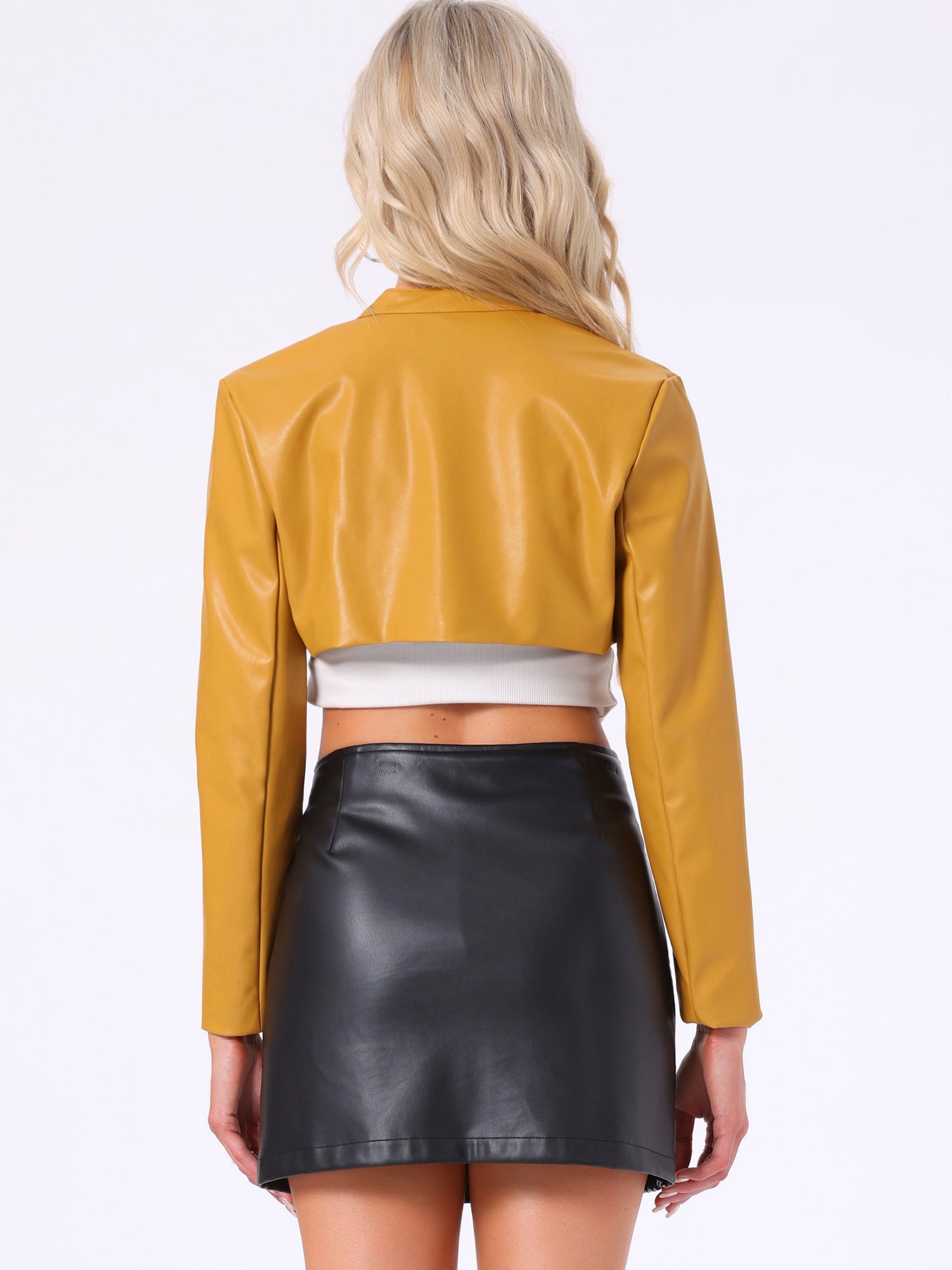 Faux Leather Stand Collar Moto Biker Cropped Jacket Shrugs