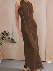 Colorblock Round Neck Sleeveless Maxi A-Line Dress