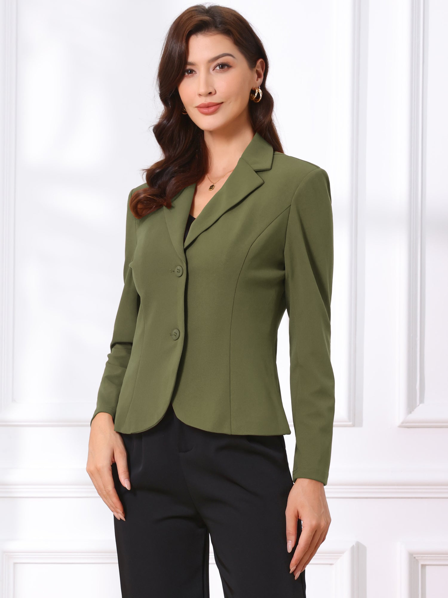 Stretch Notched Lapel Collar Work Office Jacket Blazer