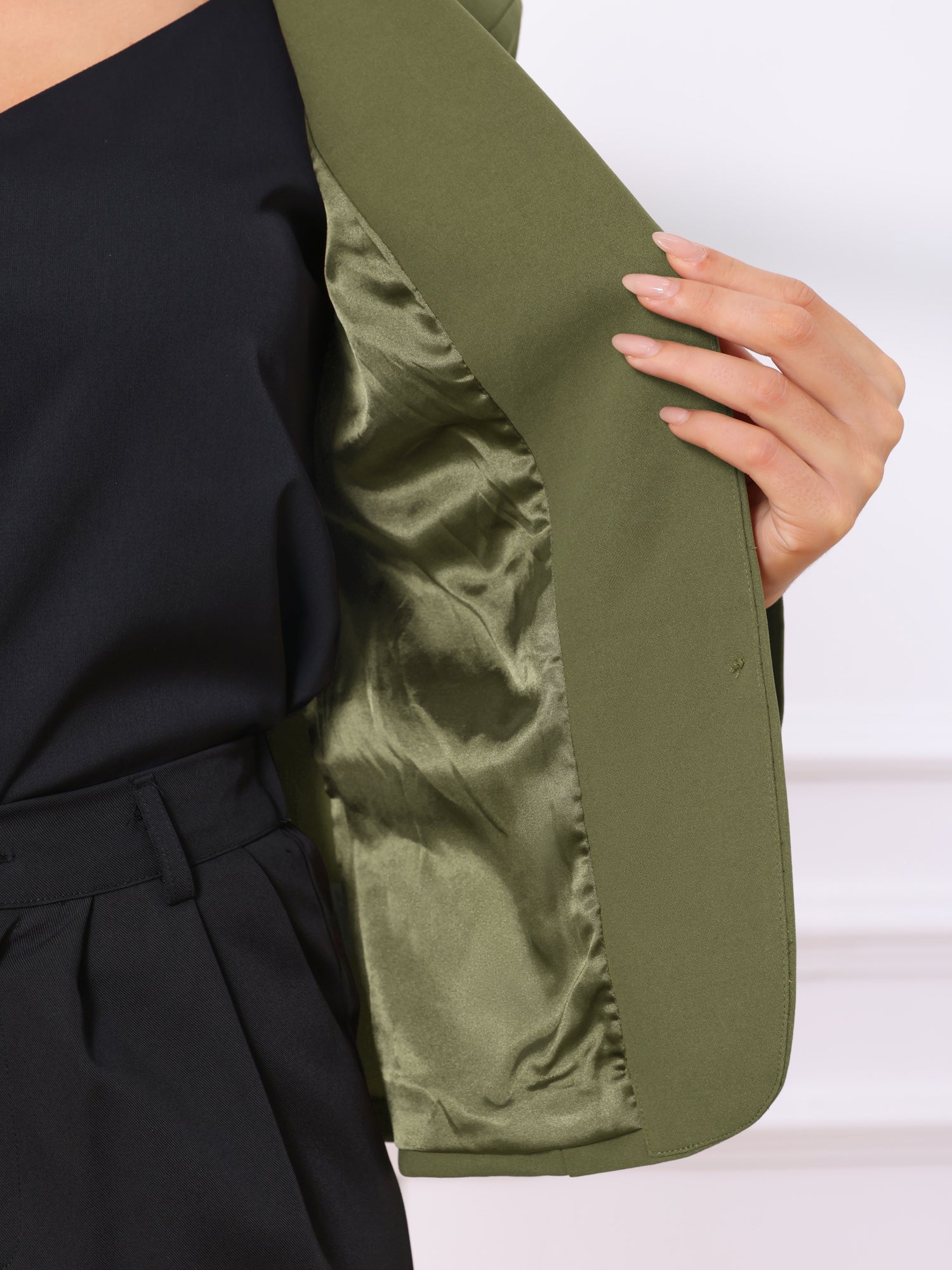Stretch Notched Lapel Collar Work Office Jacket Blazer