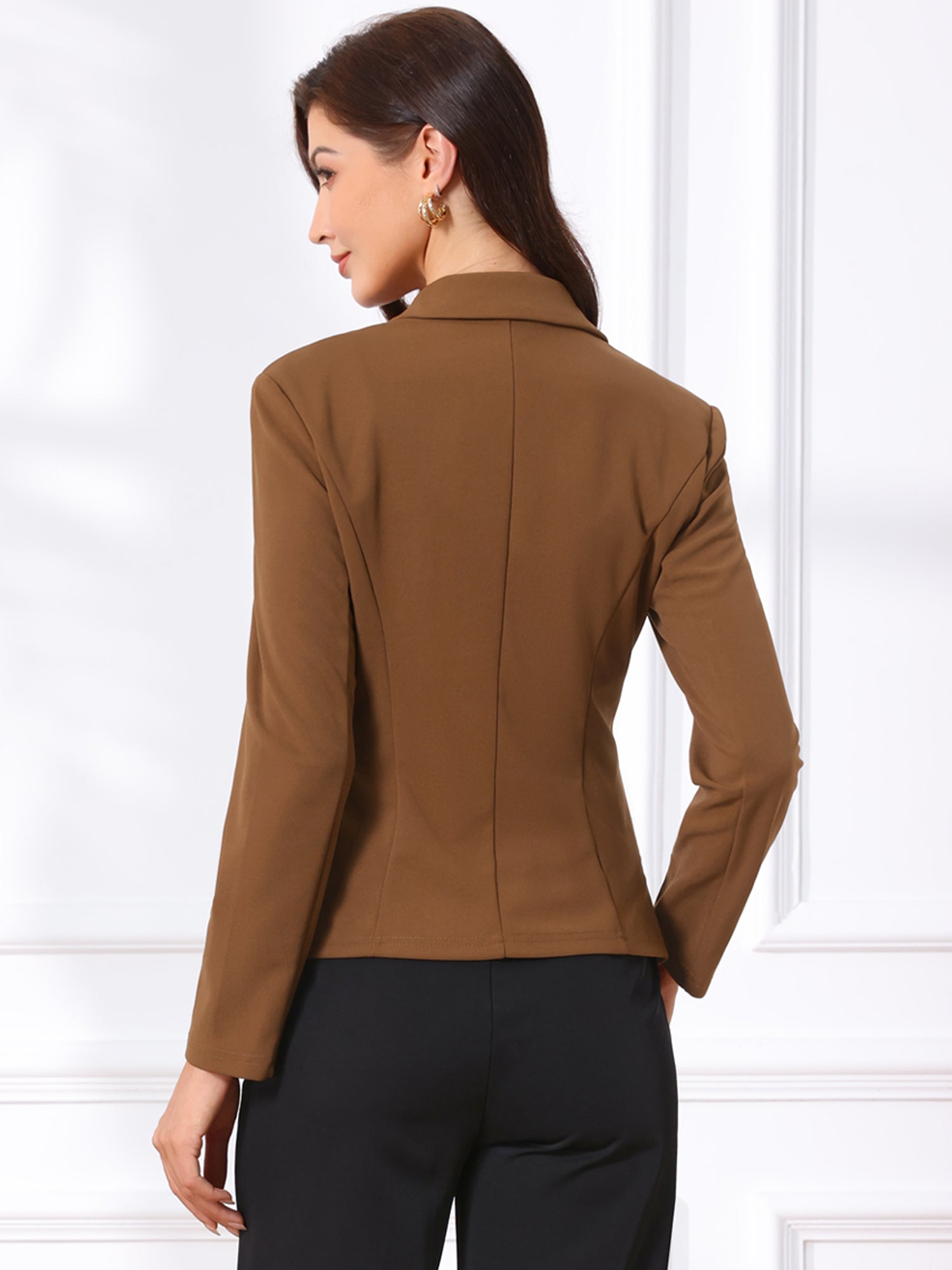 Stretch Notched Lapel Collar Work Office Jacket Blazer