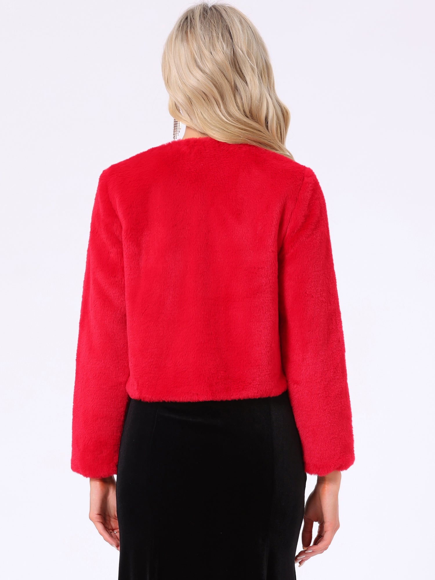Winter Open Front Long Sleeve Faux Fur Bolero Shrugs Jacket
