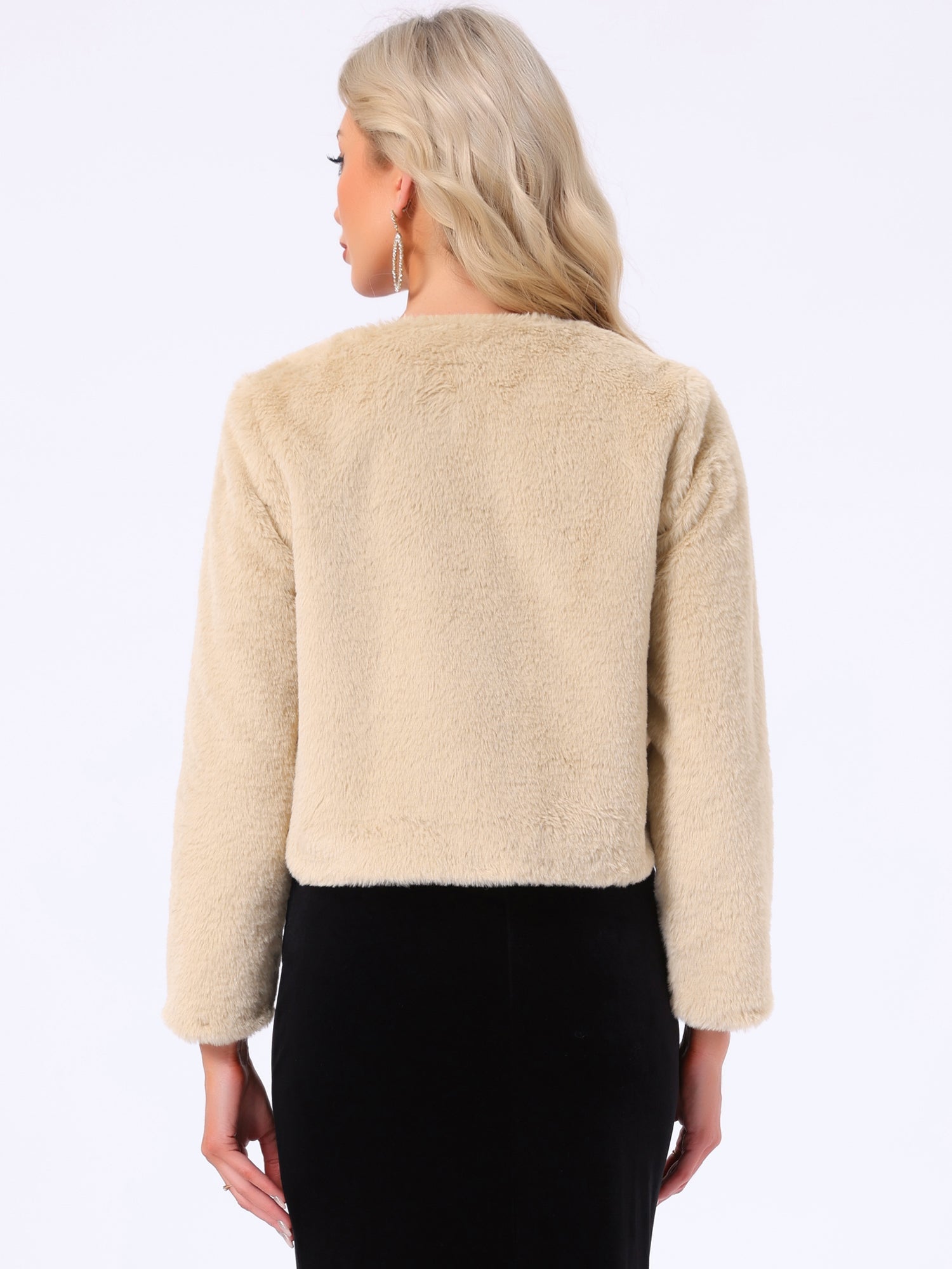 Winter Open Front Long Sleeve Faux Fur Bolero Shrugs Jacket
