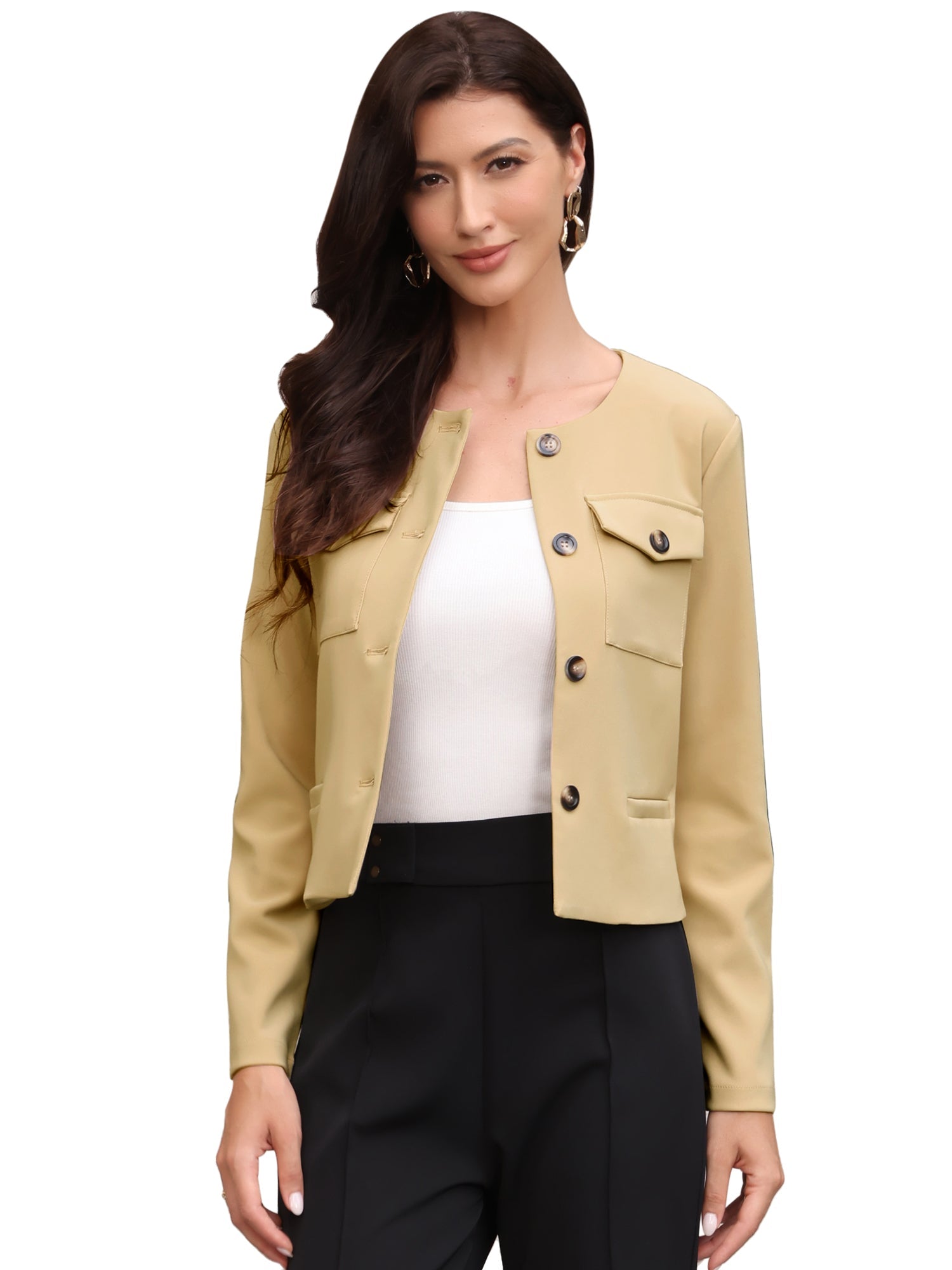Button Down Collarless Long Sleeve Work Jacket