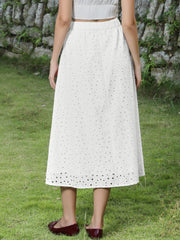 Cotton Eyelet Boho High Waisted A-Line Flowy Midi Skirts