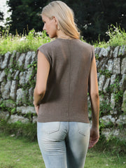 Crew Neck Cap Sleeve Lightweight Casual Pullover Knitted Tops