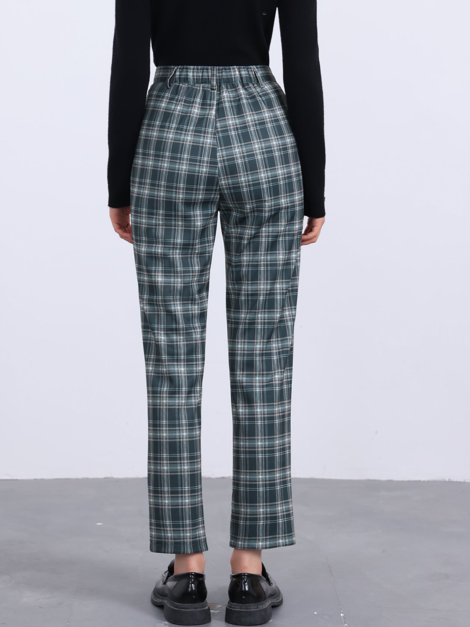 Plaid Cropped Trousers Button Casual Tartan Check Work Pants