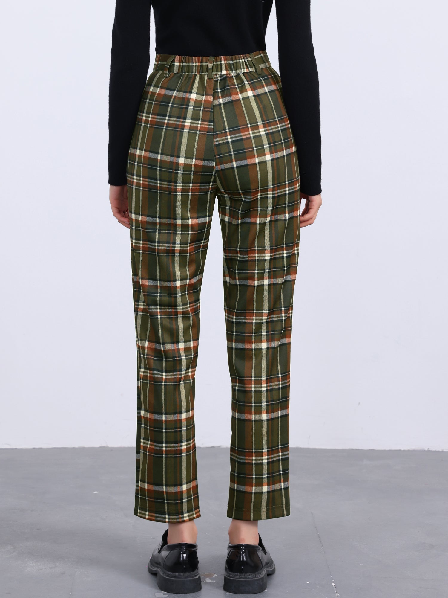 Plaid Cropped Trousers Button Casual Tartan Check Work Pants