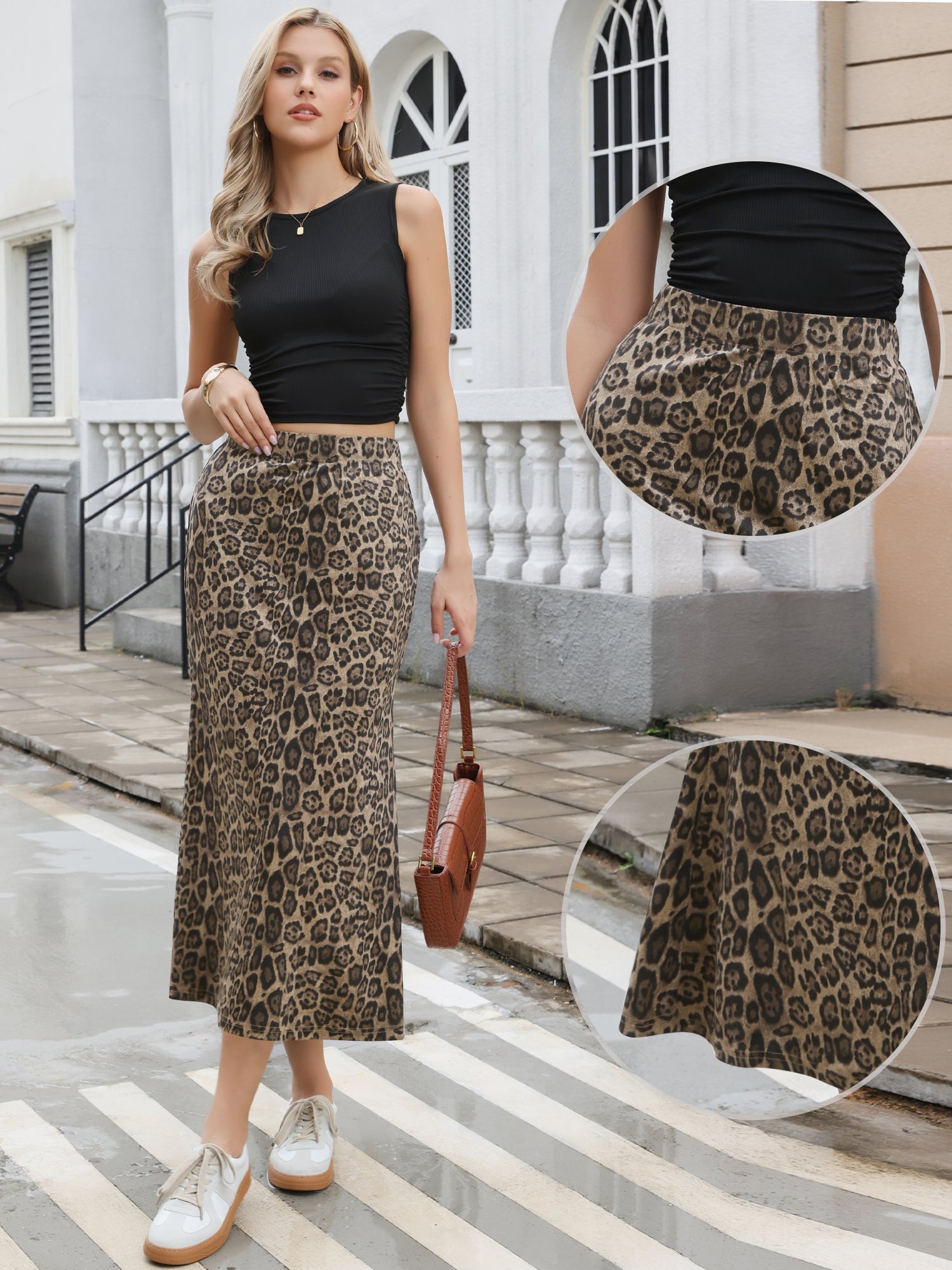 Leopard Print Elastic High Waisted Fishtail Long Skirts