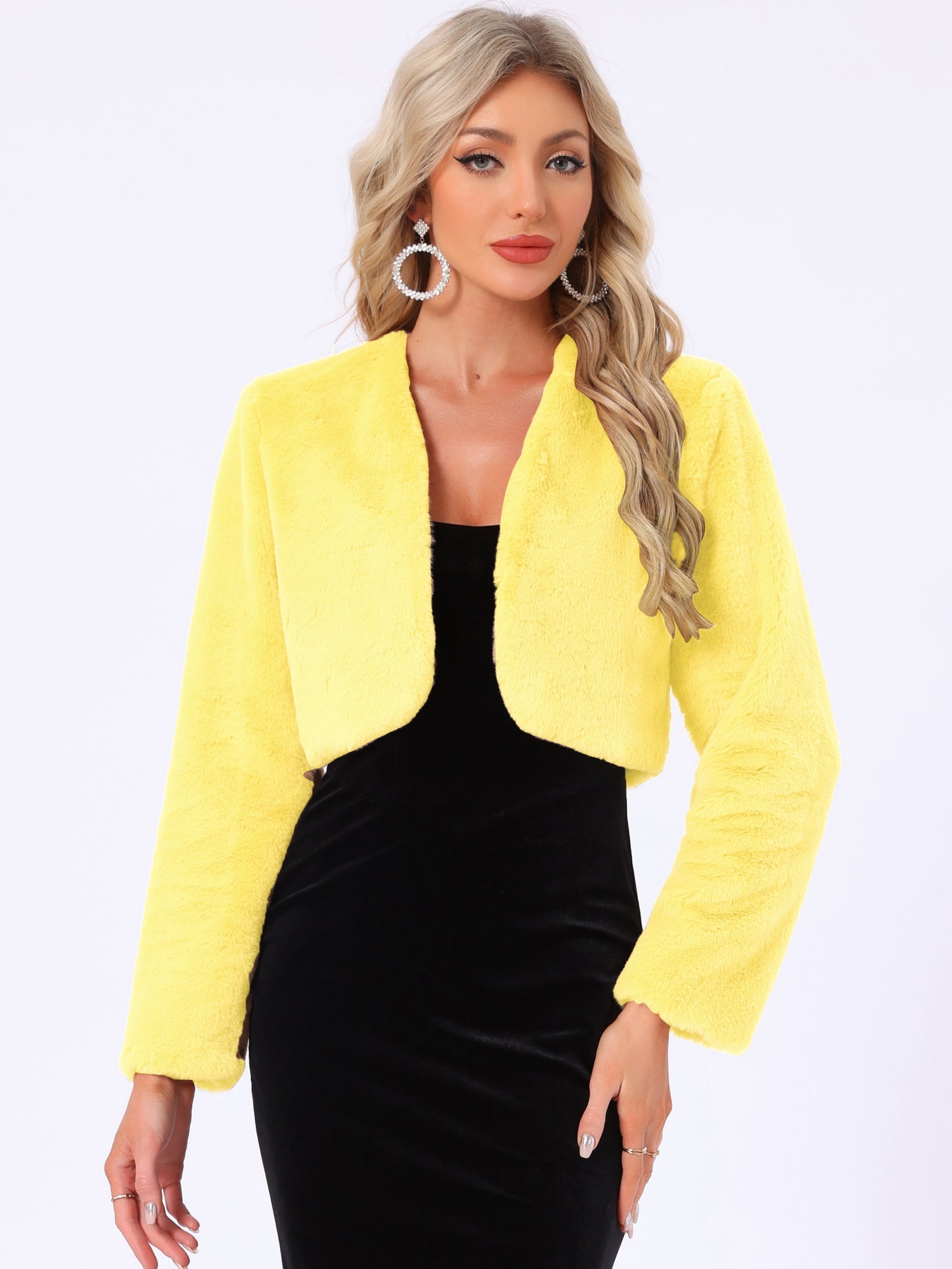 Faux Fur Evening Open Front Bolero Cropped Jacket Shrug