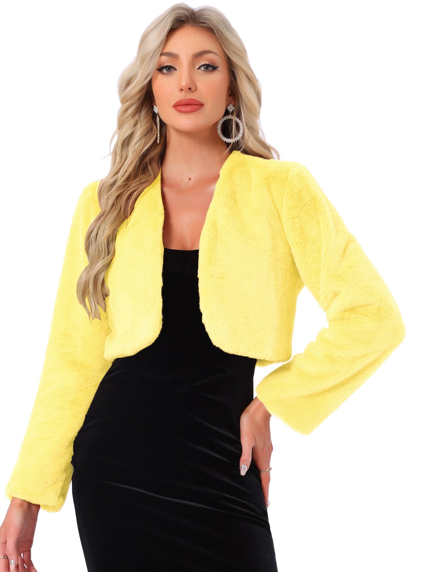 Faux Fur Evening Open Front Bolero Cropped Jacket Shrug