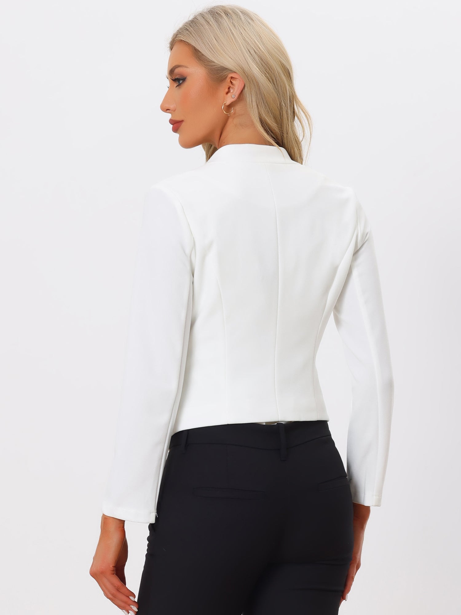 Collarless Solid Color Cropped Office Blazer Jacket
