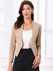 Collarless Solid Color Cropped Office Blazer Jacket