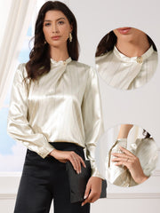 Satin Stand Collar Long Sleeve Dressy Work Blouse