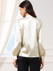 Satin Stand Collar Long Sleeve Dressy Work Blouse