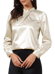 Satin Stand Collar Long Sleeve Dressy Work Blouse