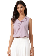 Sleeveless Ruffle V Neck Dressy Casual Blouses